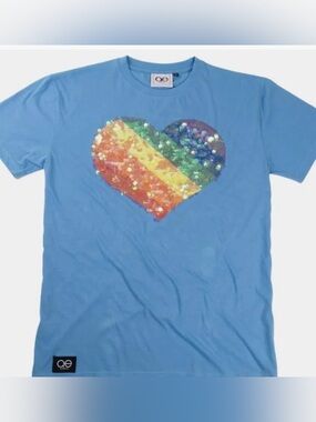 QE-NWT SIZE L blue sequin heart t-shirt